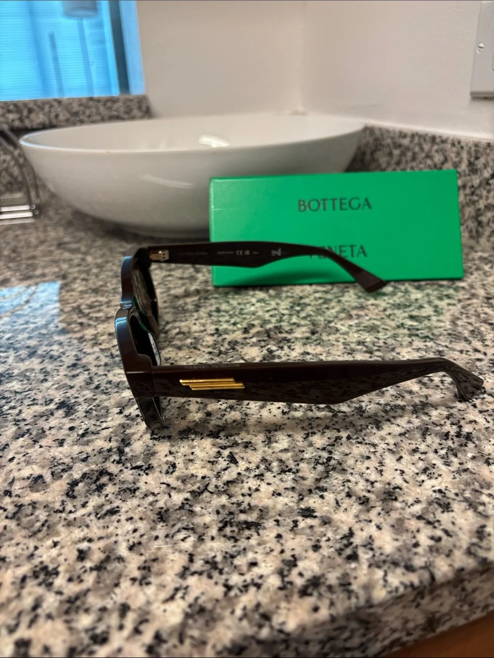 Bottega Veneta Brown Rectangular Sunglasses